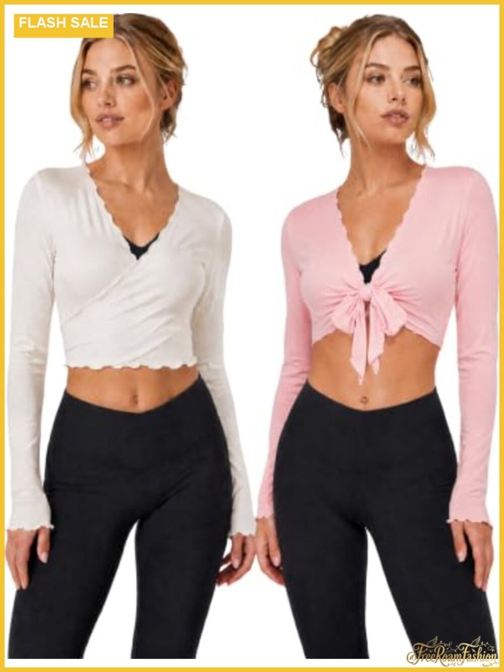 2 Pack Wrap Tops Women Long Sleeve Yoga Pilates Ballet Tie Front Activewear